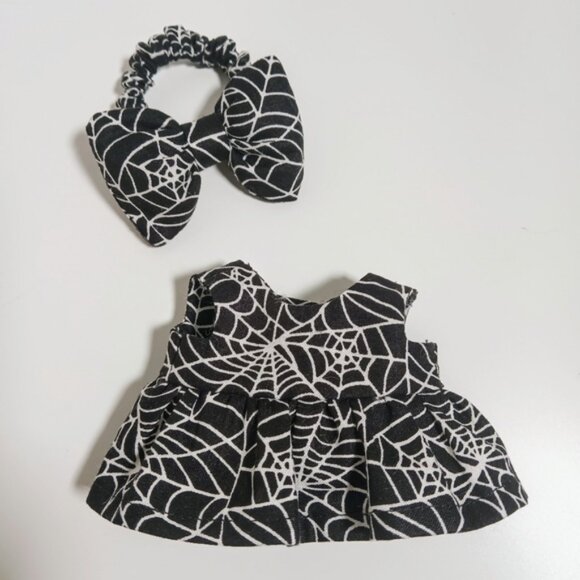 Custom Labubu Halloween Spider Web Dress and Matching Bow - Picture 3 of 6